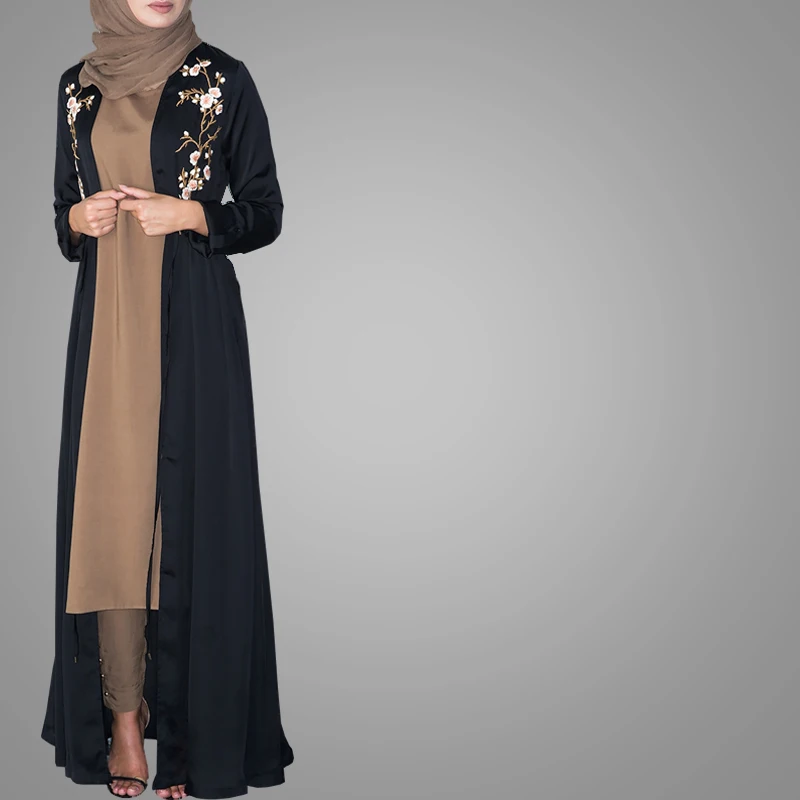 Pakistani Burqa Designs Latest Fashion Cardigan Embroidered Open Kimono Abaya Black Muslim Islamic  Long Clothes For Ladies