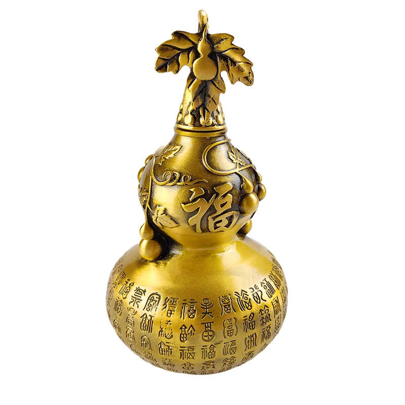 Customize design home decoration lucky Sheng Shui product Chinese traditional brass gold bottle gourd ornament