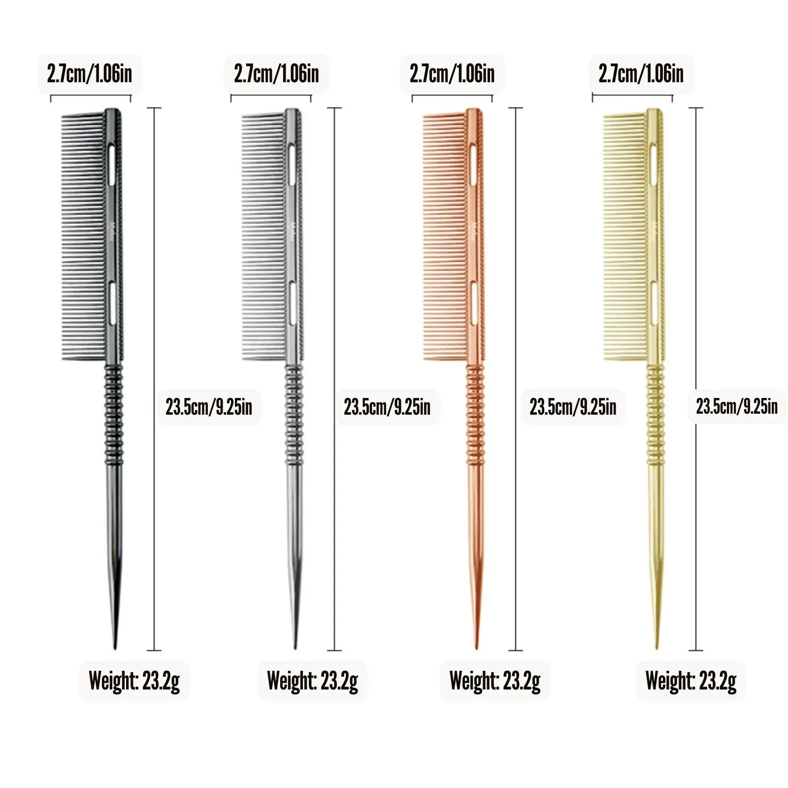 Professional Stainless Steel Hair Cutting Comb Custom Logo Barber Stylist Metal Tail Comb High Quality Gold Pointed Tail Comb