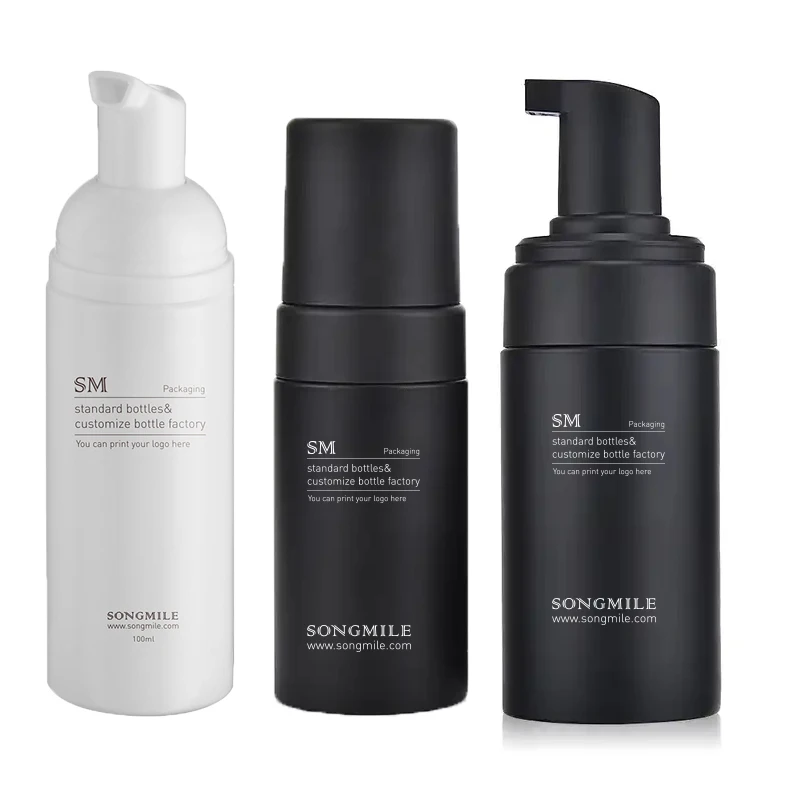 150ml 200ml PET Surface Face Cleanser Liquid Empty Plastic Foam Soap Cosmetic Skincare Bottle Black White Foam Pump Bottle
