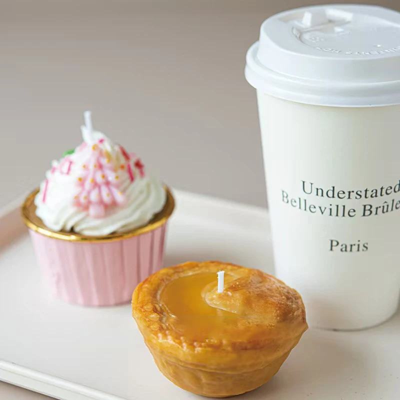 2025 hot sale food 2-3 hours custom cream cookies scent decoration shape bee wax soy wax egg tart candle in bulk