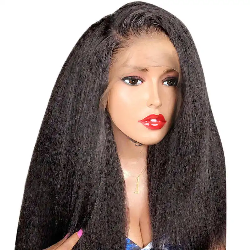 Long Hair Yaki Straight Wig 13x4 13x6 Lace Frontal Brazilian Human Hair Wigs Swiss Lace Kinky Straight Lace Frontal Wigs Vendors