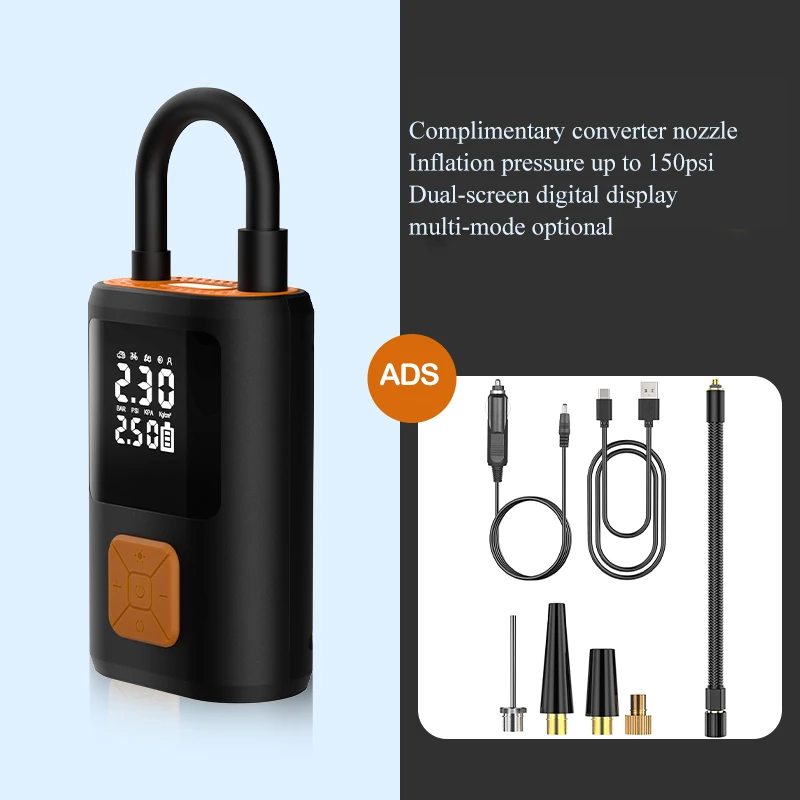 150 PSI Portable Mini Cordless Car Air Compressor 2000mah Tire Inflator for Football Car Bike Pump