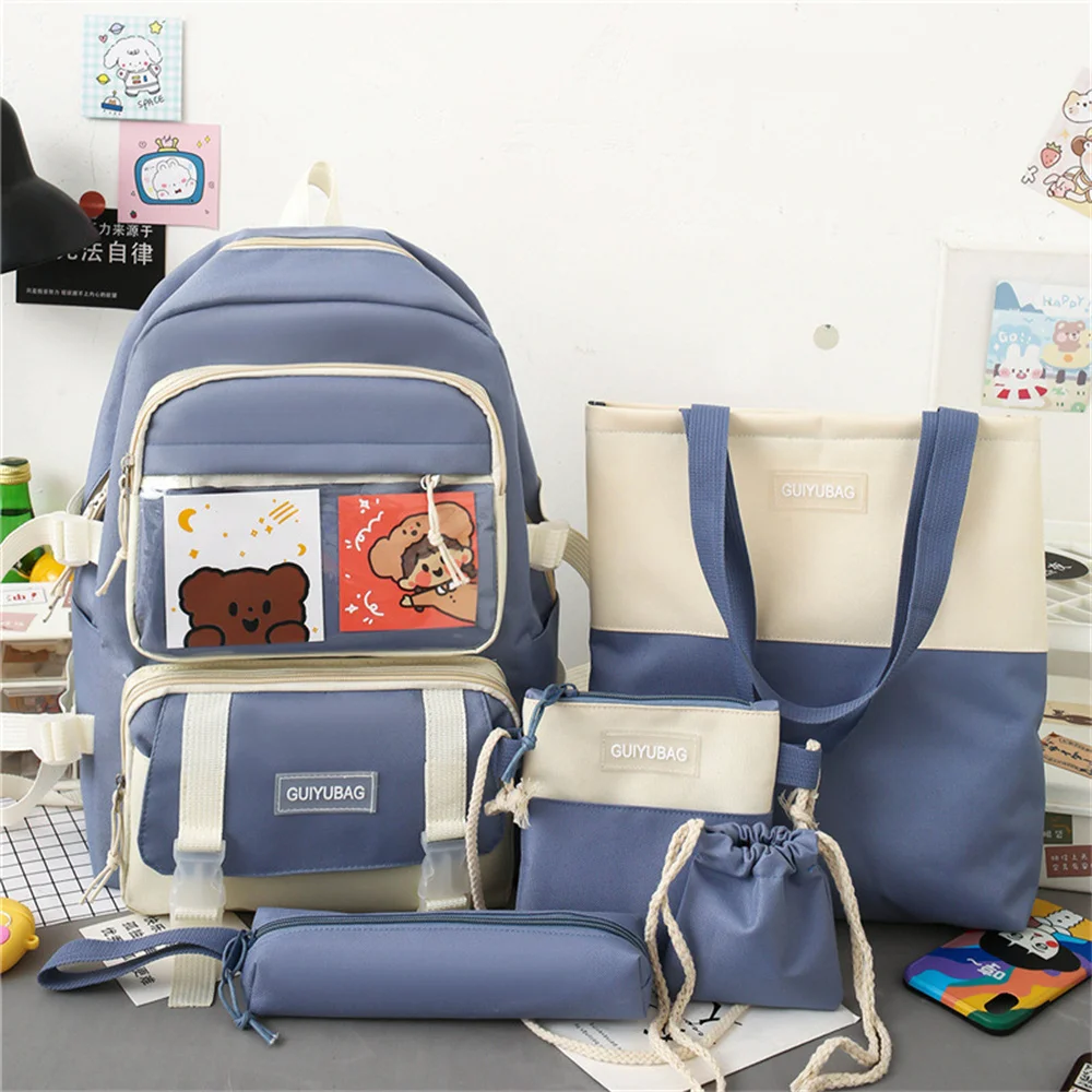 Amiqi 2021 New Arrival 4 in 1 Fashion Pink Canvas College Student School Laptop Book Bag with Lunch cooler Pencil