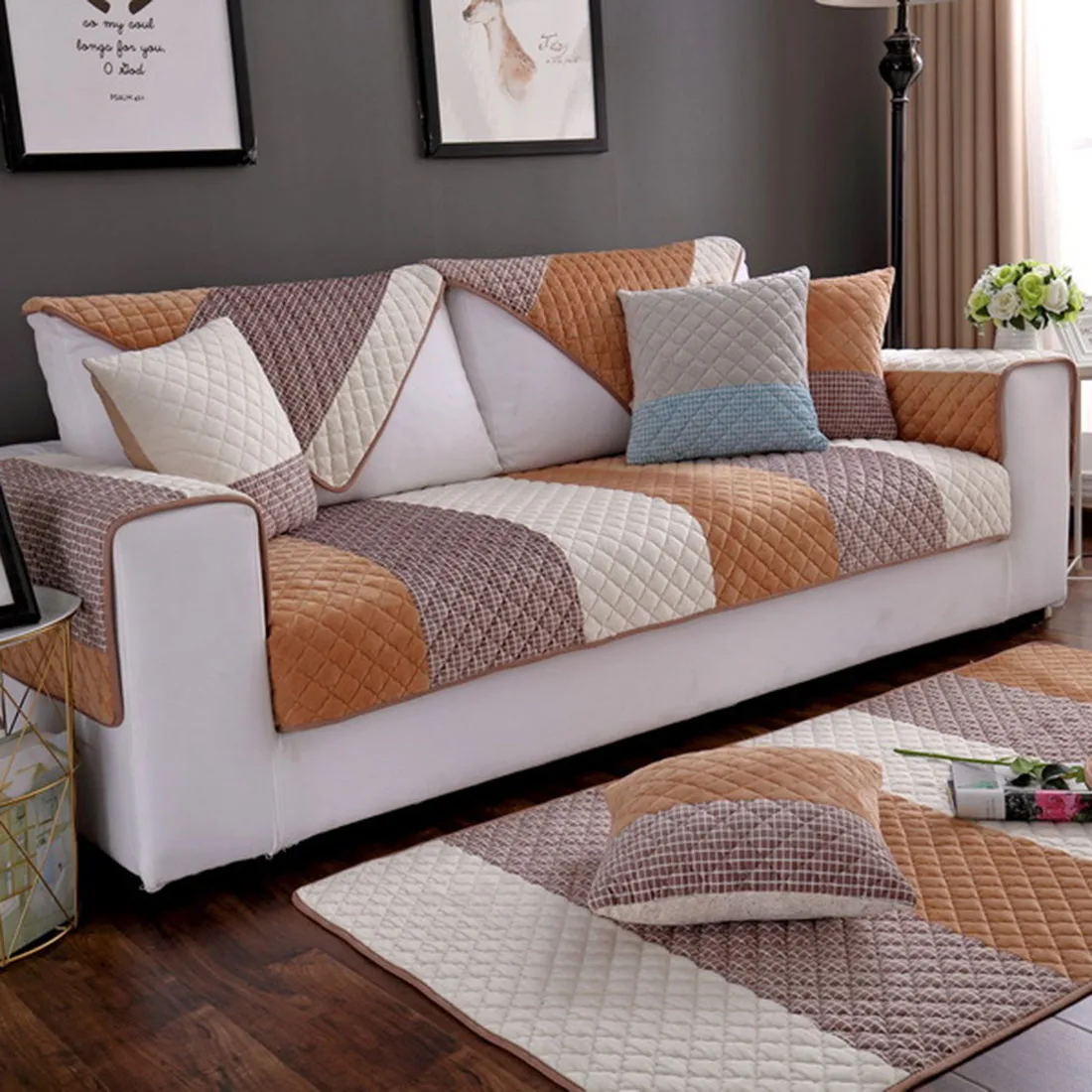 High Quality Waterproof Stretch Sofa Cover Flannel Polyester Fiber Cover Set for Living Room Bedroom