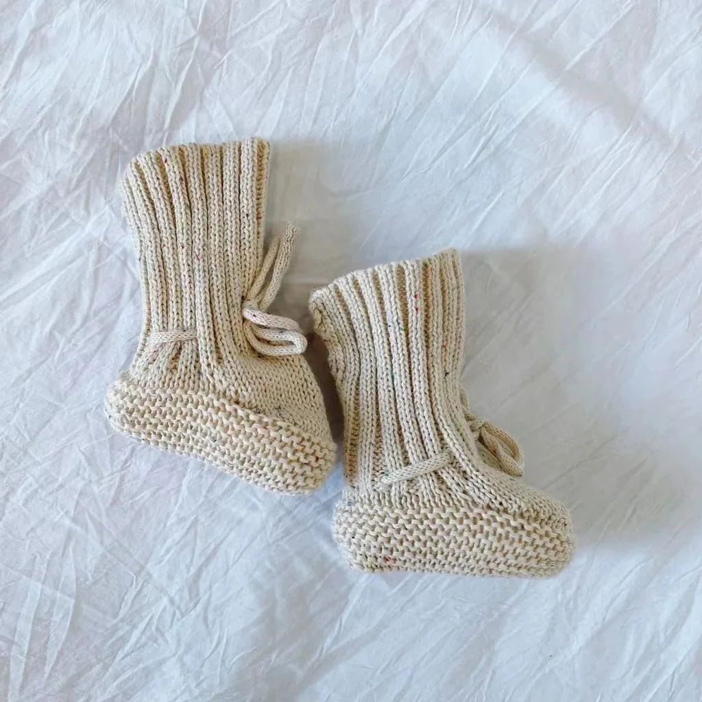 Handmade Crochet Knit Baby Booties Organic Cotton Bamboo Wool Fabrics Winter New Born Baby Floor Socks Dot Merino Wool 200TC
