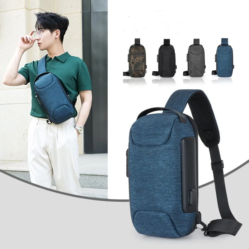 2024 Waterproof Anti Theft Design Password Lock Chest Bag USB Charger Crossbody Sling Bags Sac Pour Homme Men Crossbody Bag