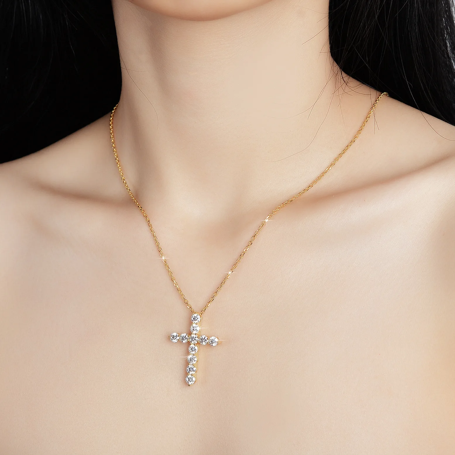 14K Gold Plated Cross Necklace for Women Girls 925 Sterling Silver Cross Shape Faith Necklaces Anti-allergy Jewelry Gift