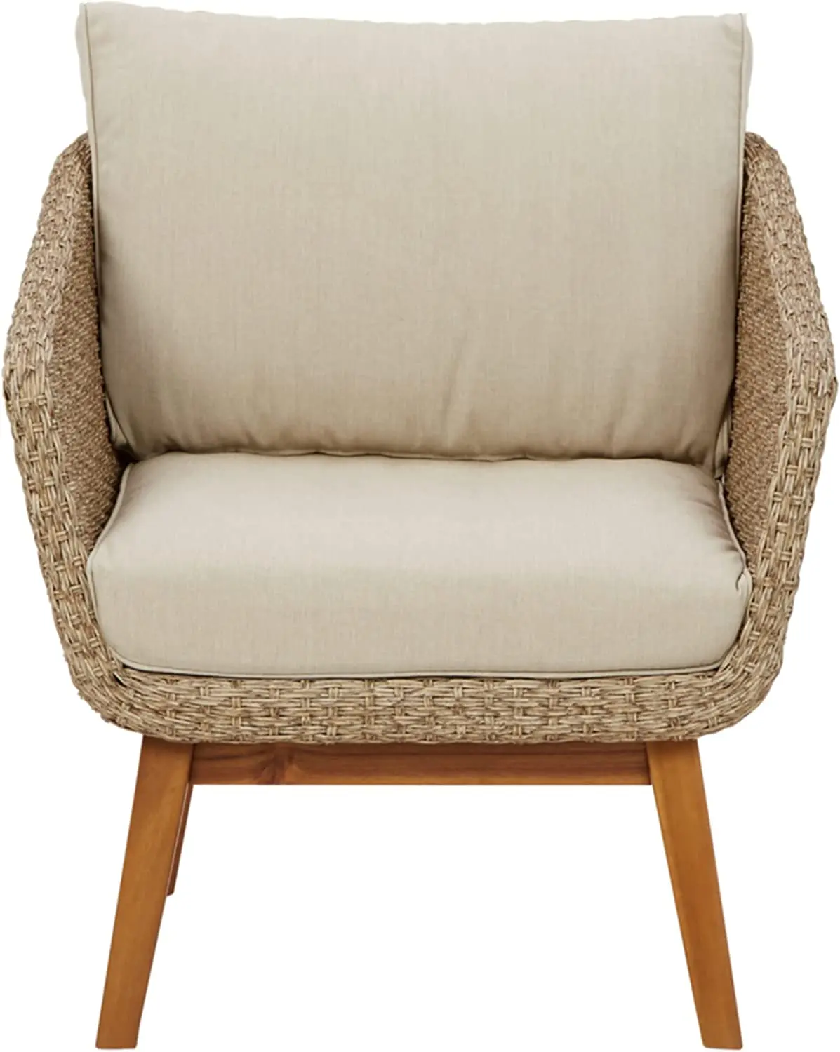 Patio Aluminum Wicker PE Rattan Dining Garden Lounge Chair In Acacia