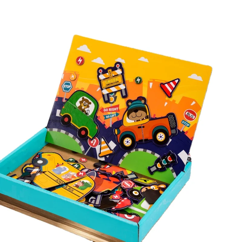 Kids Magnetic Puzzle Animal and Traffic Vehicle Game Children Baby Early Educational Learning Toys Jigsaw Puzzles