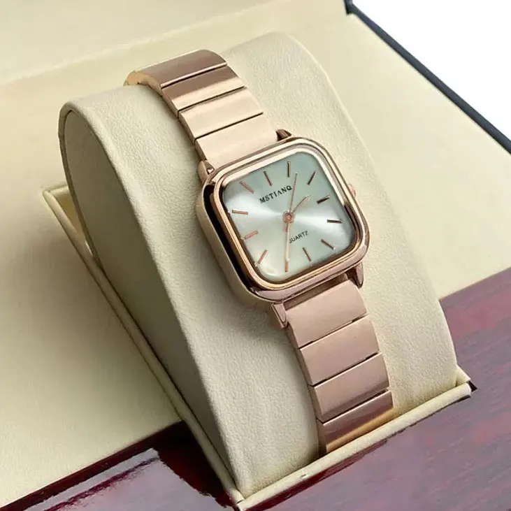 Gold luxury watch for women  Fashion Stainless Steel Band Square Watch  Elegant  Waterproof Ladies Quartz Watch