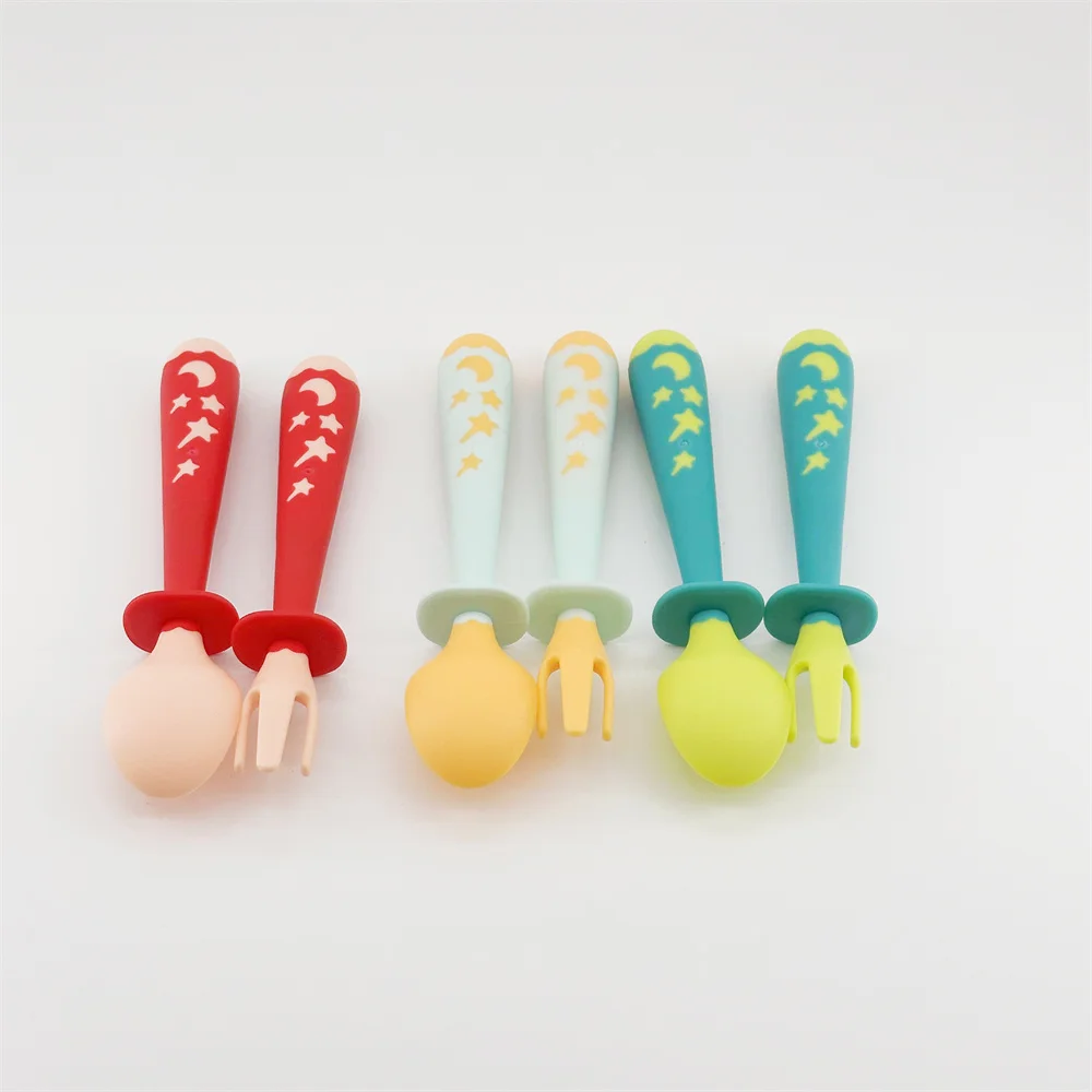 Fast delivery 3 colors EN71 CPC Food PP TPE baby spoon and fork set
