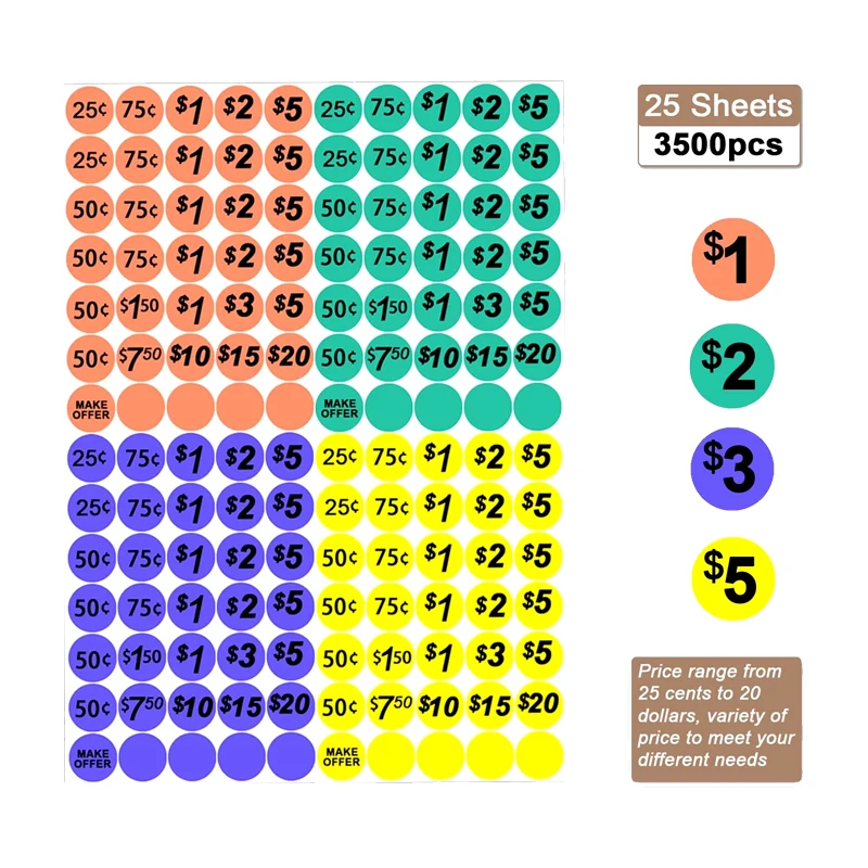 Yellow Pink Price Stickers 1 Inch  Circle Dots Sale Labels Adhesive Pricing Stickers Labels