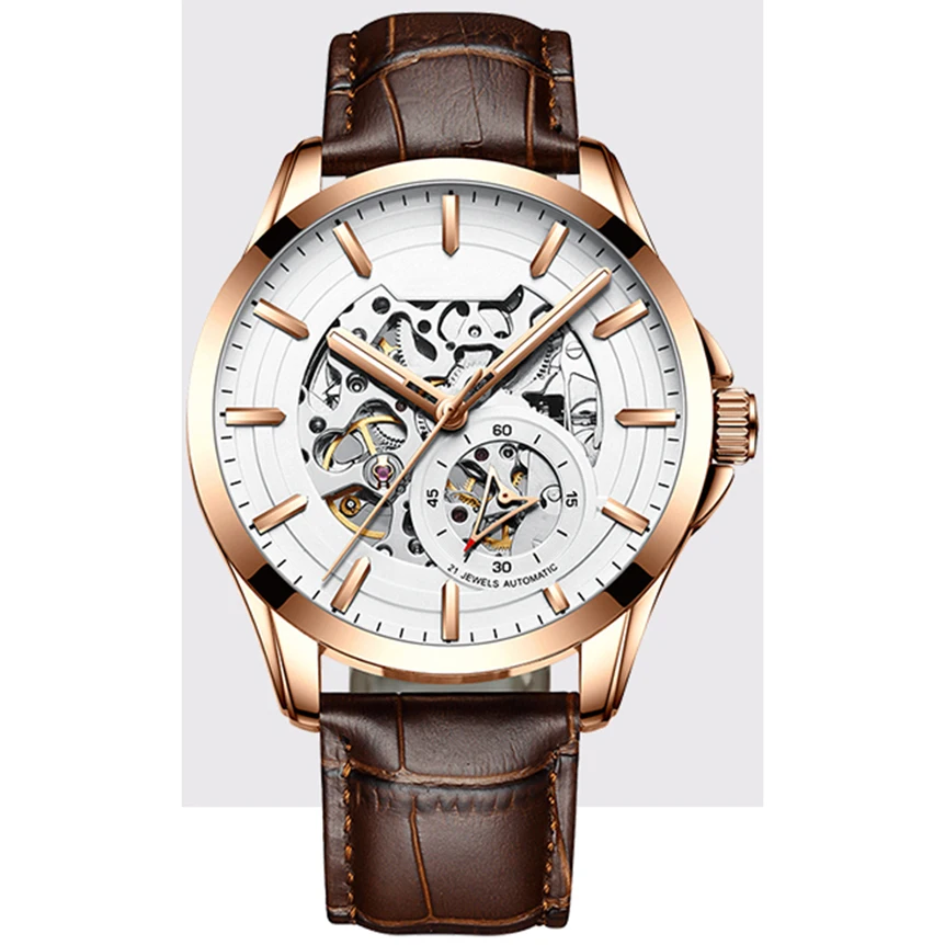 Custom stainless steel case skeleton flywheel small second hand waterproof men automatic mechanical watches