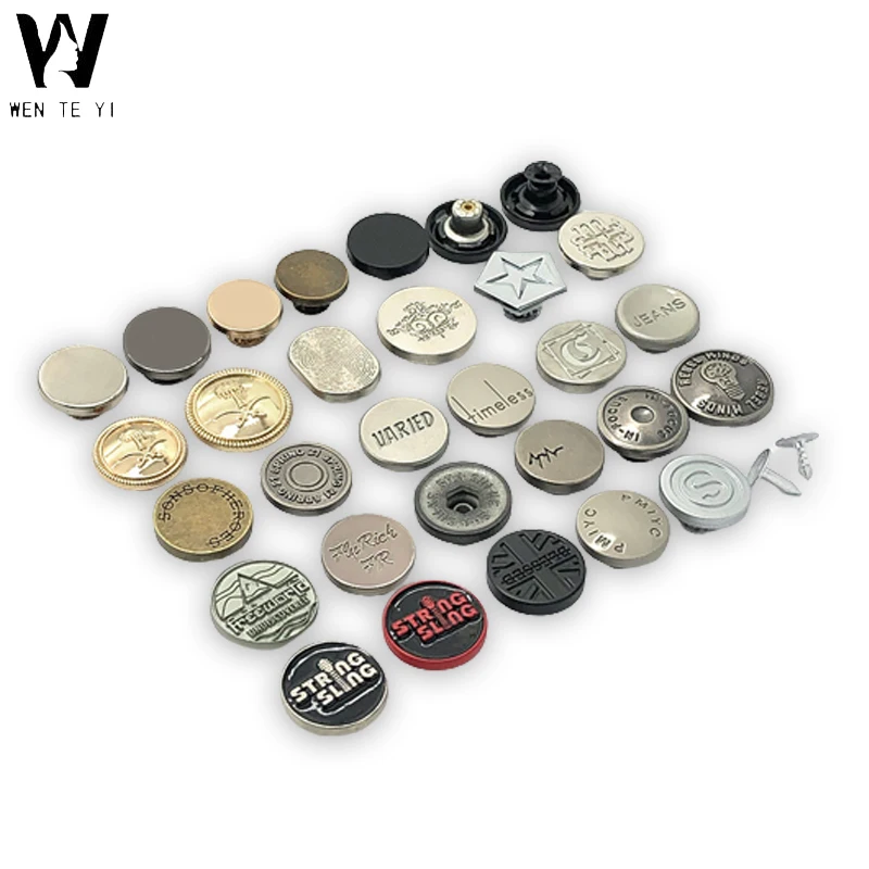Wholesale good price metal customized logo alloy flat round shape high edge button jeans denim instant buttons and rivets