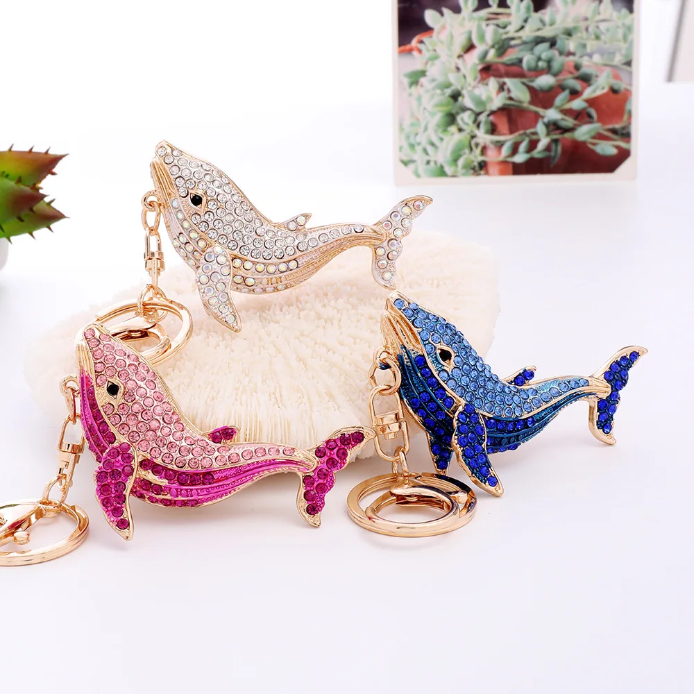 Sparkling dolphin Crystal Rhinestone Keychain Bling kids Metal key chain bag Charm Pendant dolphin keyring Cute Dolphin Keychain