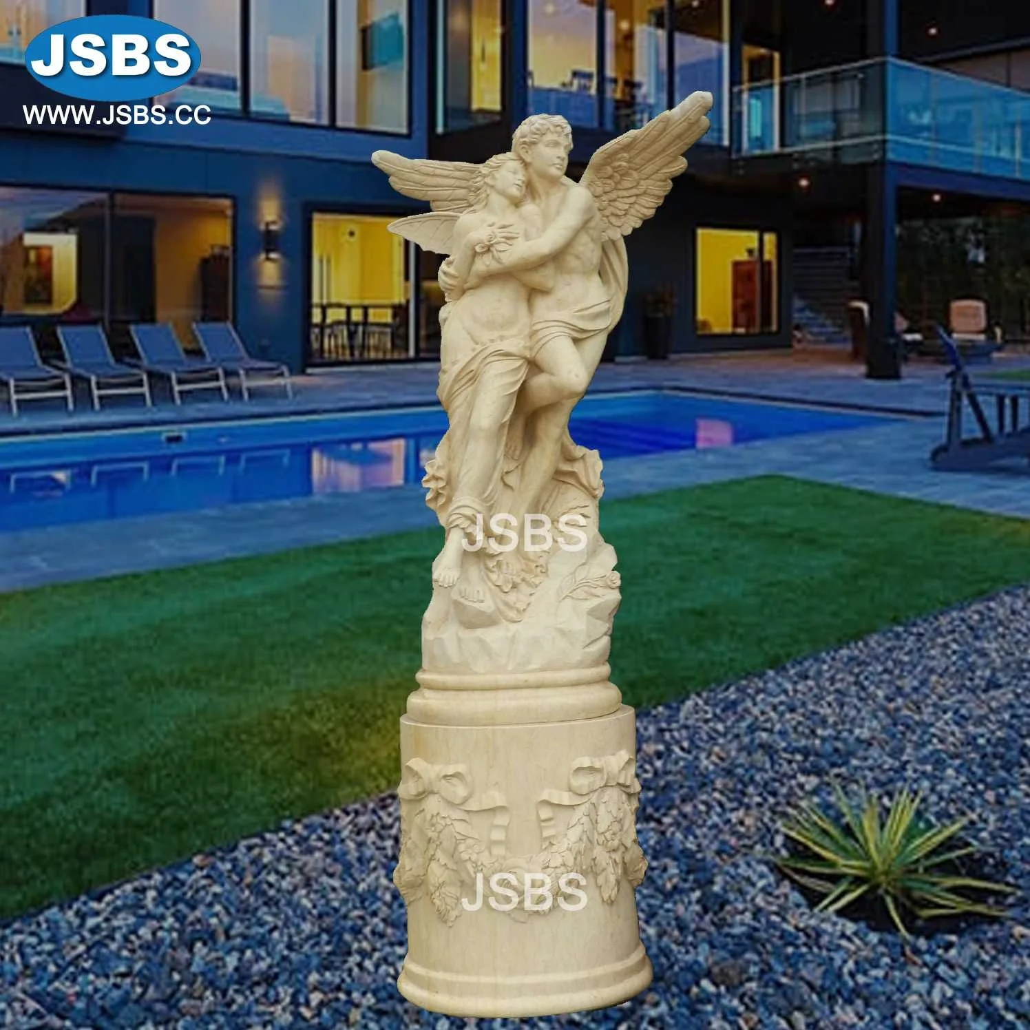 Stone Couple Angel Sculpture White Marble Cupid and Psyche Statue Sculpture