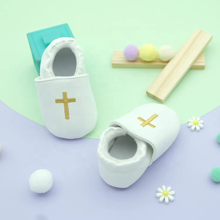 
Soft Sole Baby Moccasins With Cross Baptism Unisex Dress Toddler Shoes 
