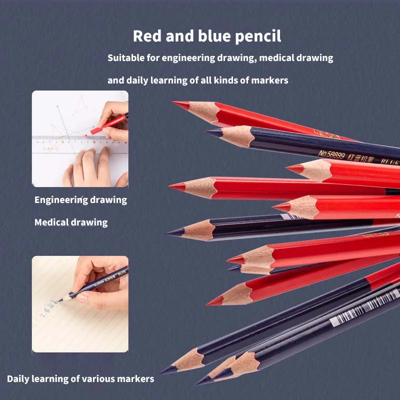 Two-Sided Two-Color 12 Drawings Engineering Medicine Specific Pencils Marked With Red And Blue Pencils