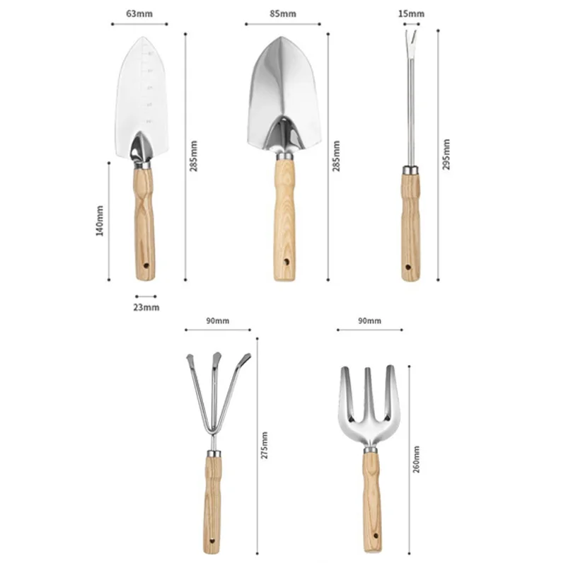 5pcs wooden handle garden yard tools stainless steel metal hand garden tools set