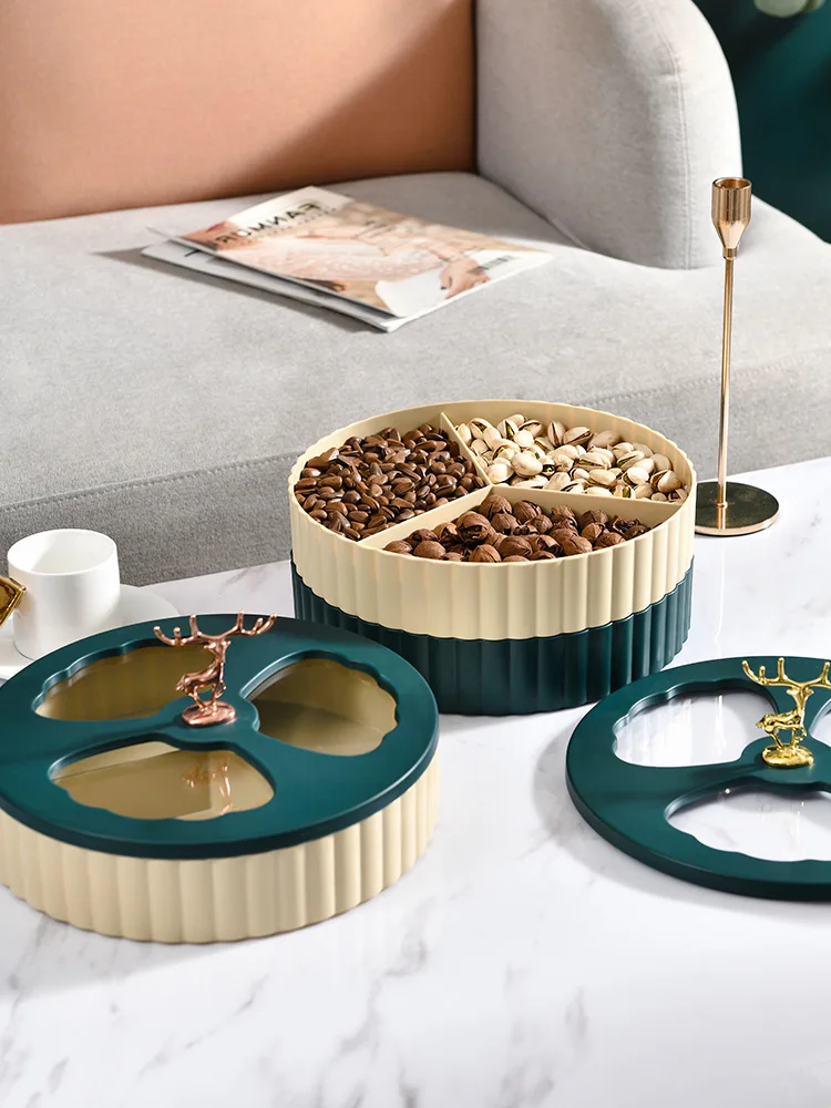 Light luxury cover elk white and gold compartment fruit bowl plate table on the table seeds and peanuts storage box