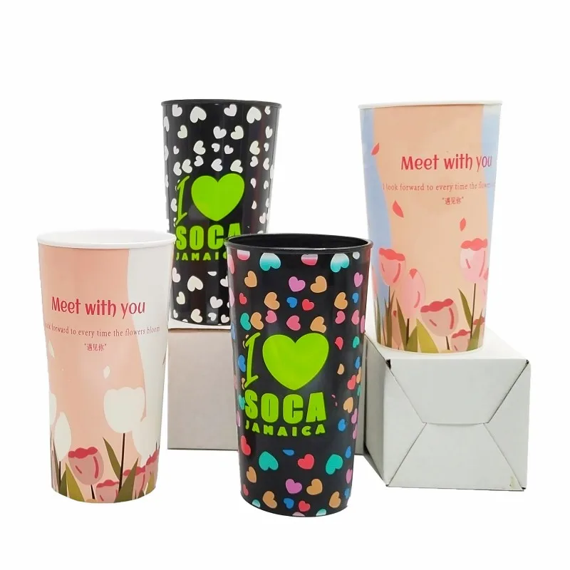 Wholesale Custom 24oz Plastic Reusable Cup For Coffee Tea Party Personalized Red Clear Color Changing Plastic Cup With Lid Straw