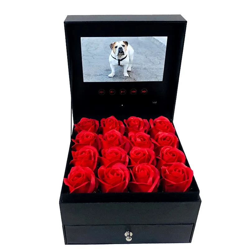 Upload Your Video Eternal Rose Box With LED Light Preserved Roses Red Flower Box Led