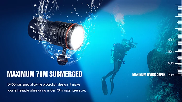 Outdoor Scuba Equip TrustFire Multifunction DF50 6500Lm Underwater Diving Flashlight Scuba Diving Camera Flashlight