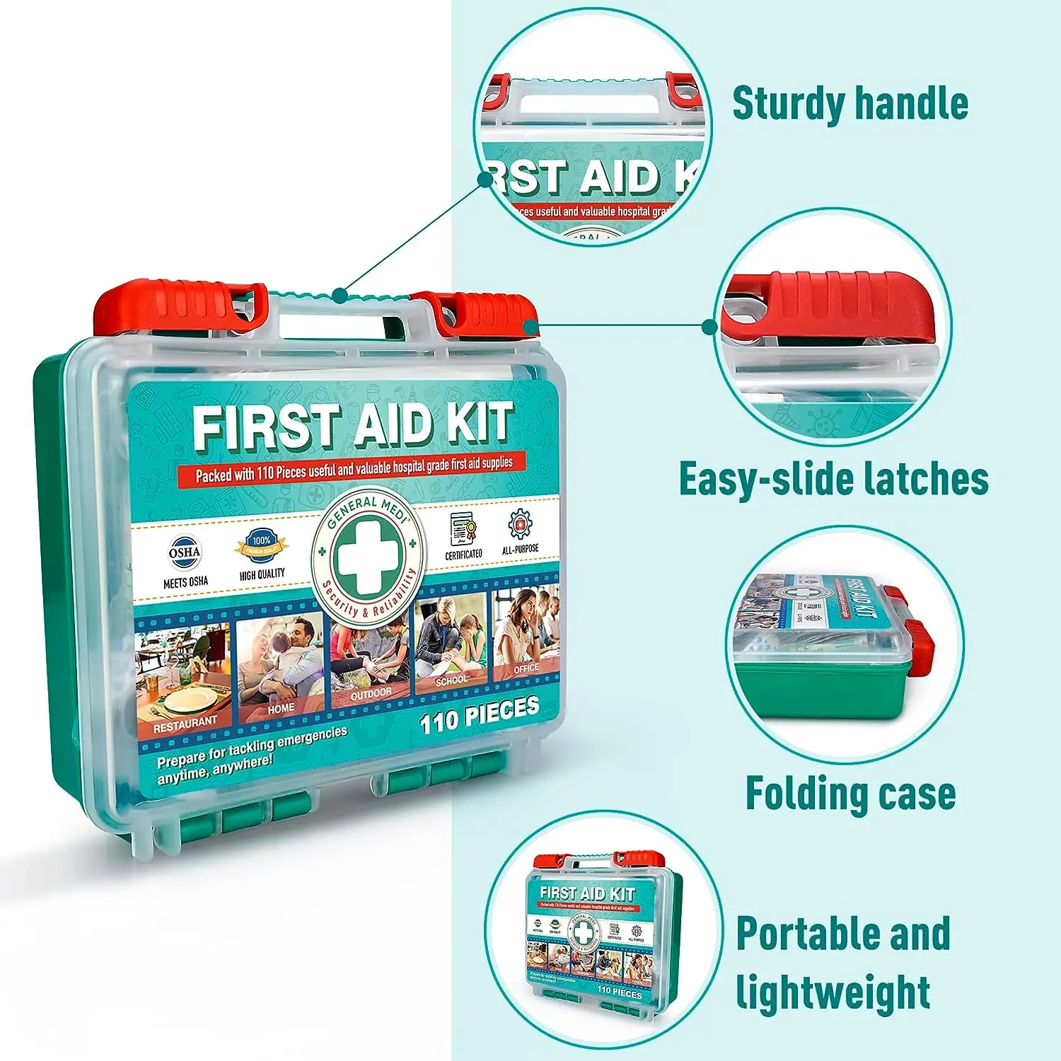 Mini Light New Type 110 Pieces Hard Case Box First Aid Kit First Aid Box Plastic For Travel Home Office And School
