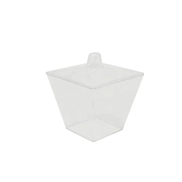 Mini Parfait Cups Clear Reusable Mini Plastic Dessert Cups Square Tasting Bowl Appetizers Puddings Cups with Lid
