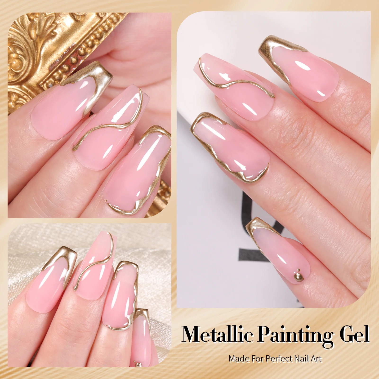 BORN PRETTY OEM Free Label Design 3D Golden Metallic Effect Nails Painting Gel Very Good Gold Mirror Chrome Gel Nail Paint