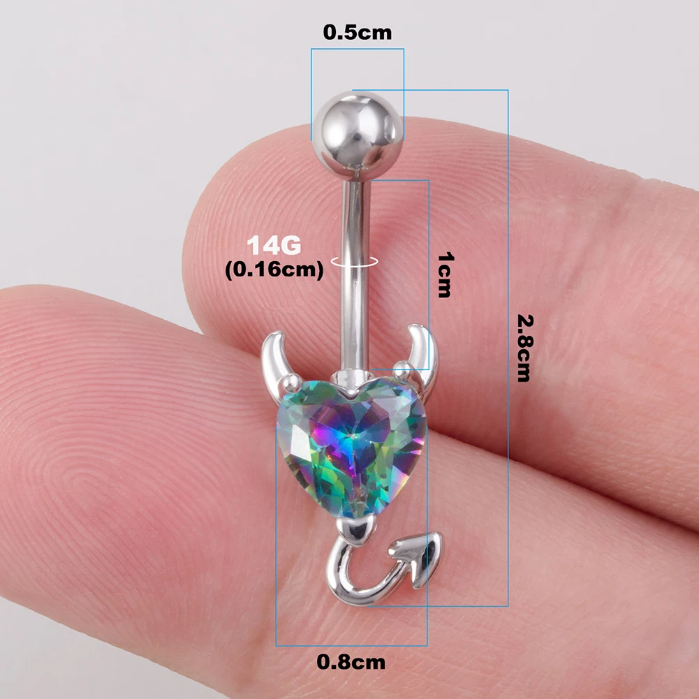 OEM Colorful CZ Zircon Surgical Steel Body Jewelry Belly Piercing Devil Heart Navel Belly Button Rings