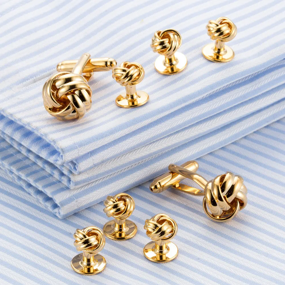 Gold and Silver Twisted Tuxedo Cufflinks and Studs Set