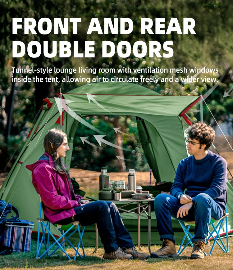 Large Size Double-Layer Outdoor Camping Tent One Bedroom One Living Room Fiberglass Summer Mountain Hikes Polyester Dome Tent