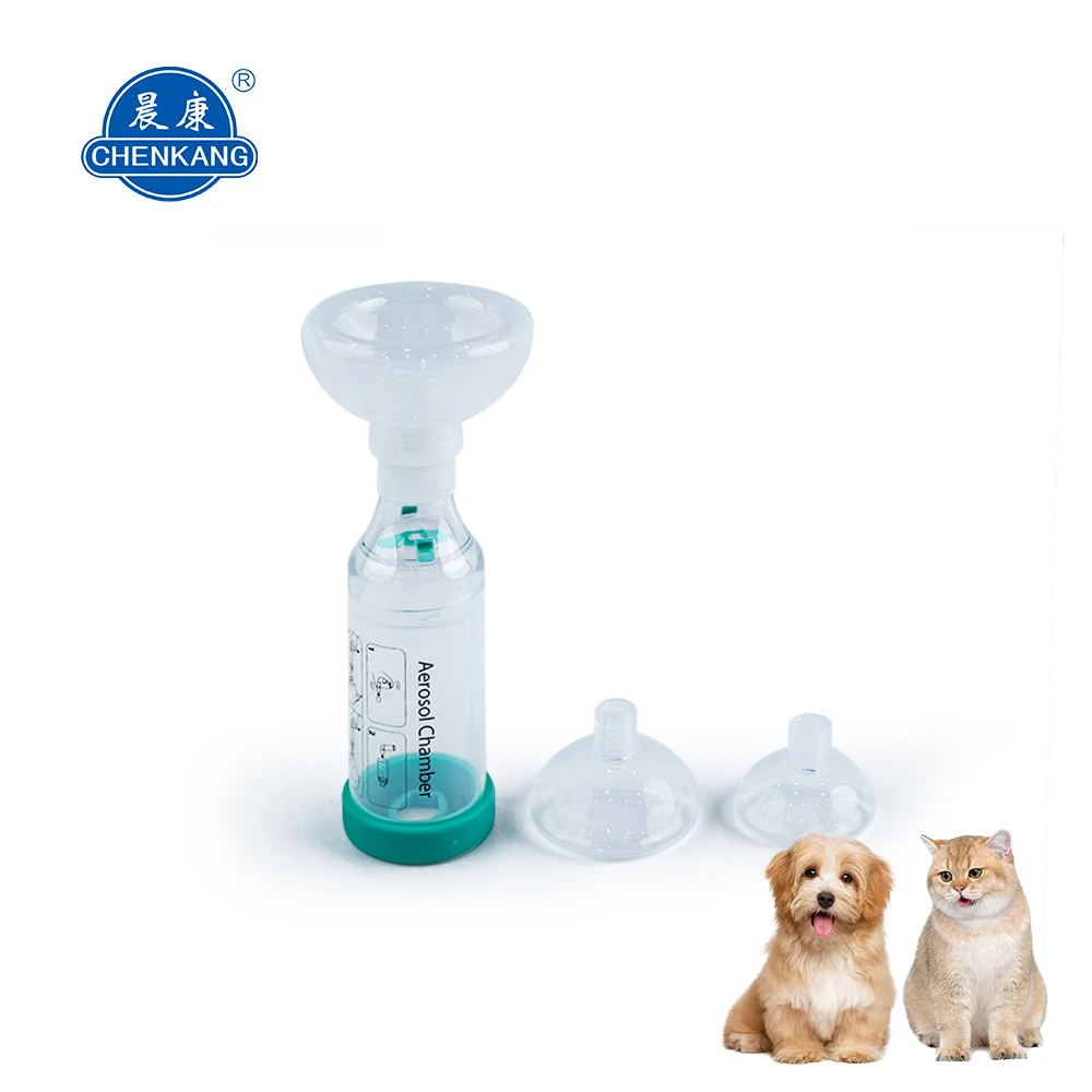 Veterinary aerosol chamber inhaler spacer chamber