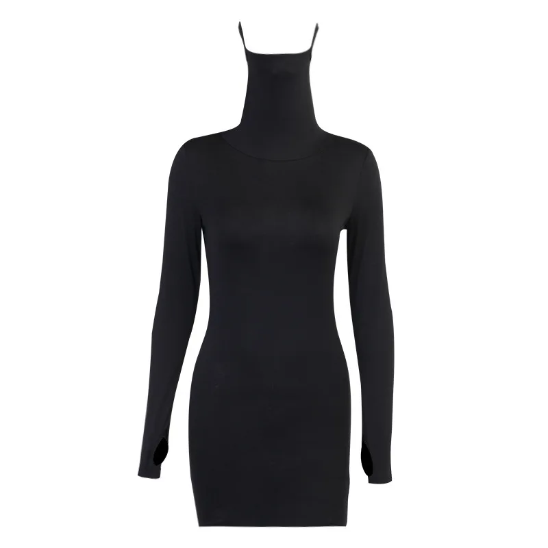 
2020 new autumn wholesale women dress sexy fashionable slim high neck maskes warm ladies long sleeve short dress 