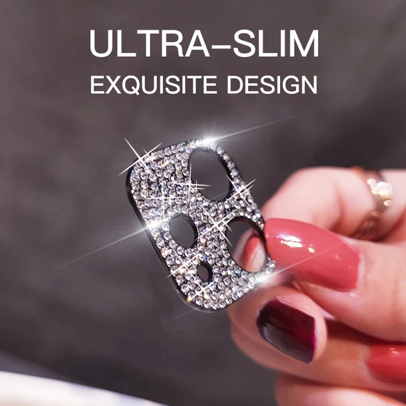 Camera Protector For iPhone 15 Pro Max Bling Glitter Diamond Metal Lens Glass Film For iPhone 11 12 13 14 Plus 15 Pro Max