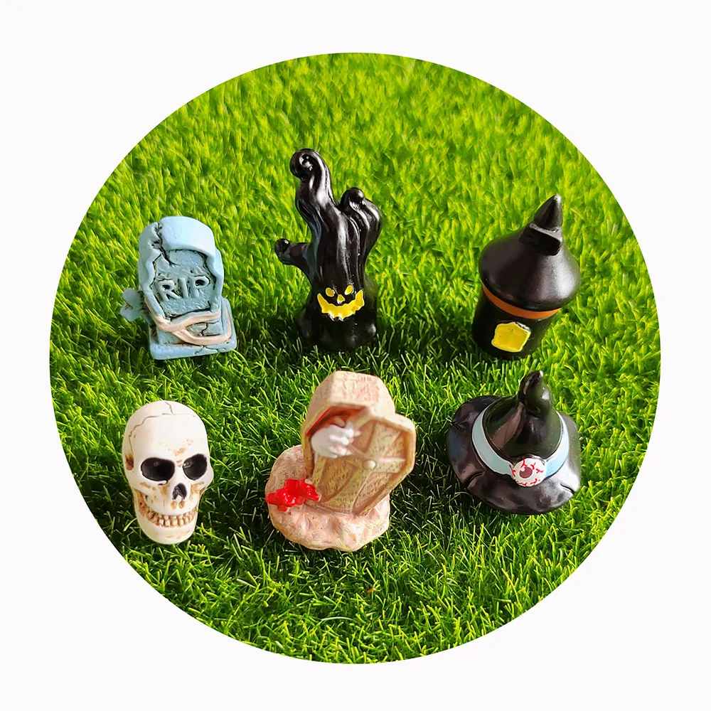 Halloween Resin Ghost Pumpkin Skull Tombstone Miniature Figurines Cute Cabochons Scrapbook Craft DIY Doll House Accessories
