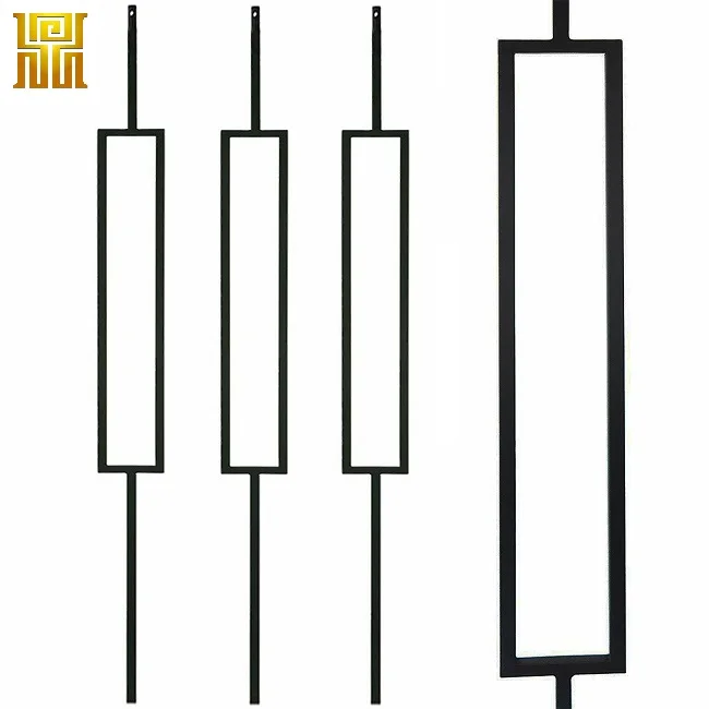 Satin black Contemporary Collection of Wrought Iron Stair Balusters Single Rectangle