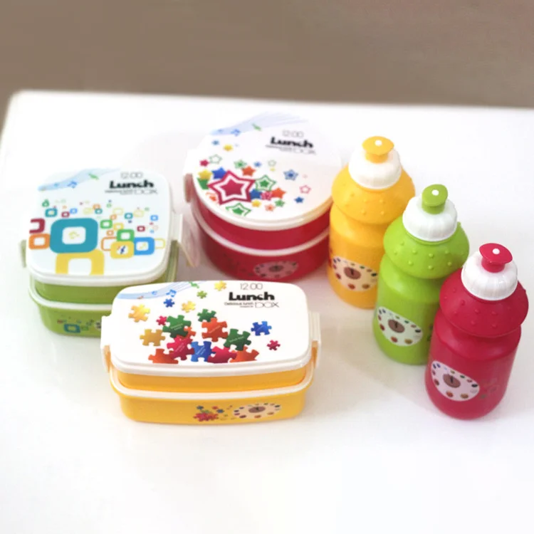 Cute Design Eco Friendly Boy Girl Plastic Lonchera Lunch Bento Box And Water Bottle Tiffin Box Set