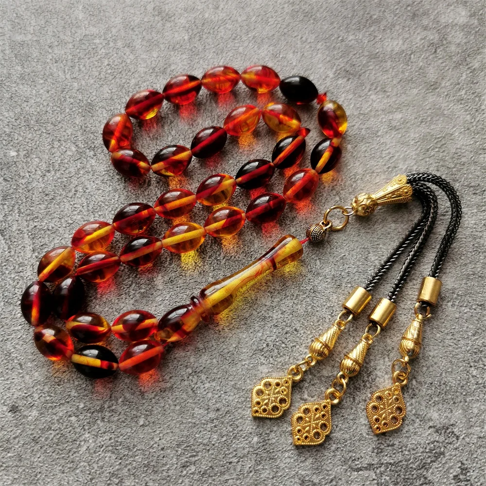 Hot sale nice smell imitate amber tasbsih red color 8*12mm 33 prayer beads muslim tesbih rosary bead with gold black tassel