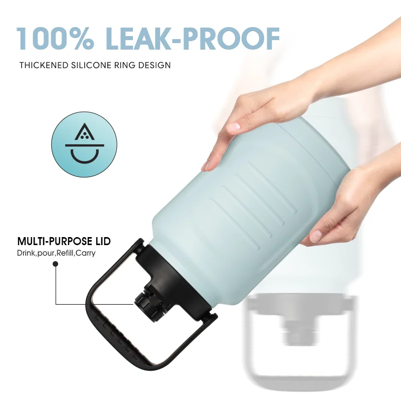 AMZ Popular 128oz Double Layer Stainless Steel Beer Keg Metal Growler Gym Fitness Water Bottle 1 Gallon Jug