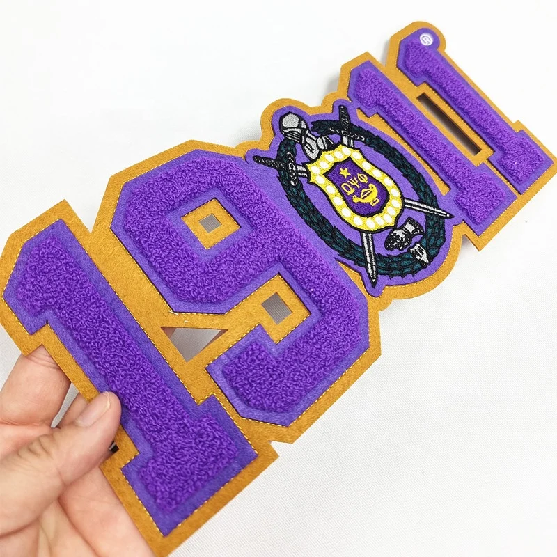 Large size aka pink and green Patch iron on Greek letters 1913 patches Double layer towel embroidery felt patches