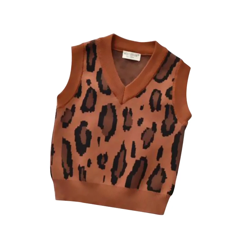 
2021 Fashion Baby Clothes Leopard Print Cheetah Waistcoats Knitted Vest 