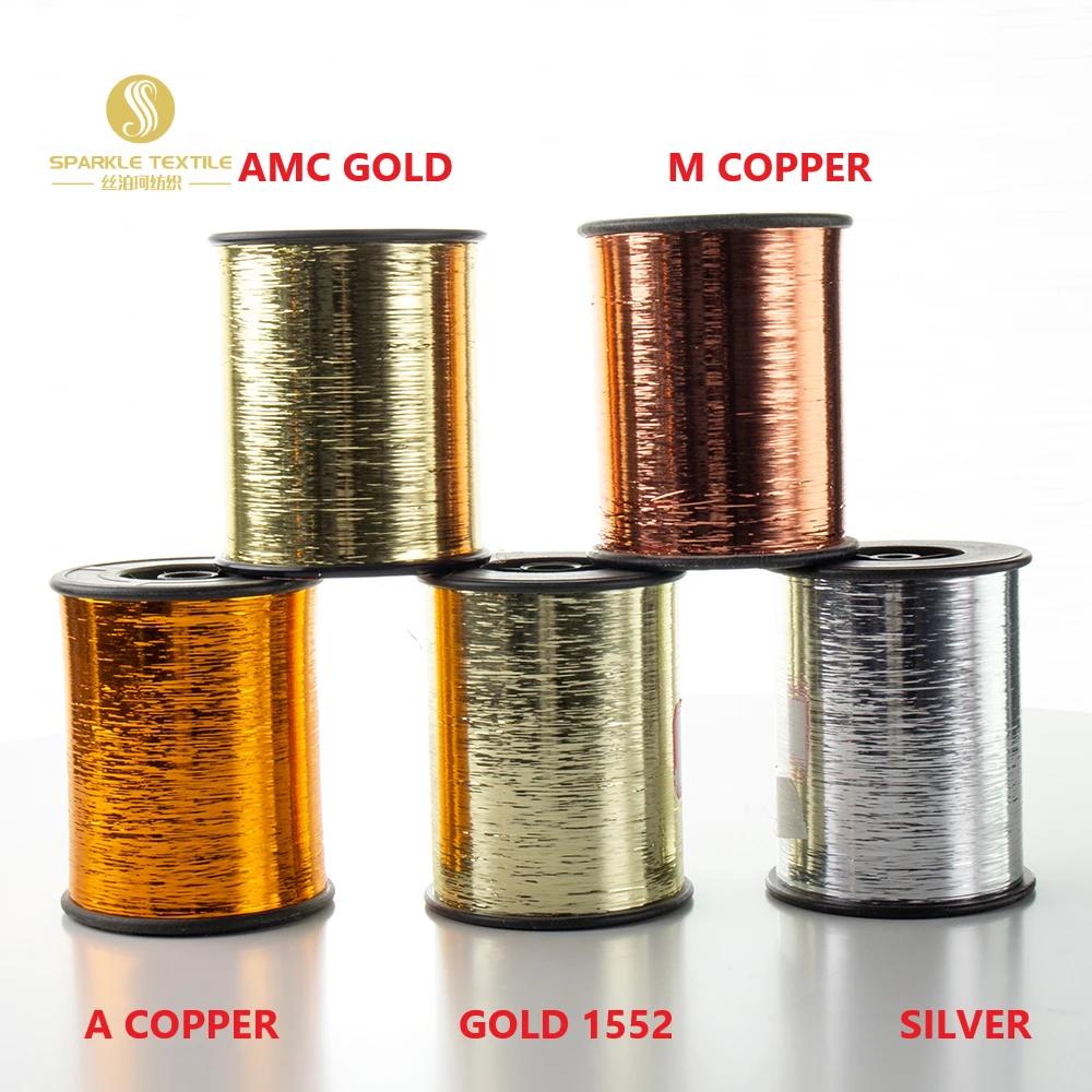 Wholesale Gold Silver Copper Knitting Metallic Thread Flat Lurex Film M Type Metallic Yarn