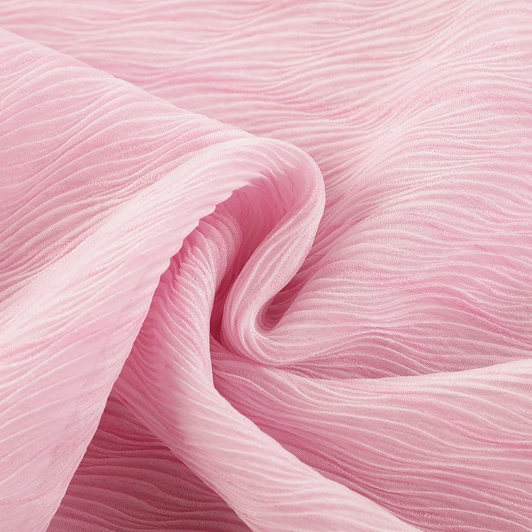 Wholesale breathable woven pink custom italian tulle stripe double side crepe