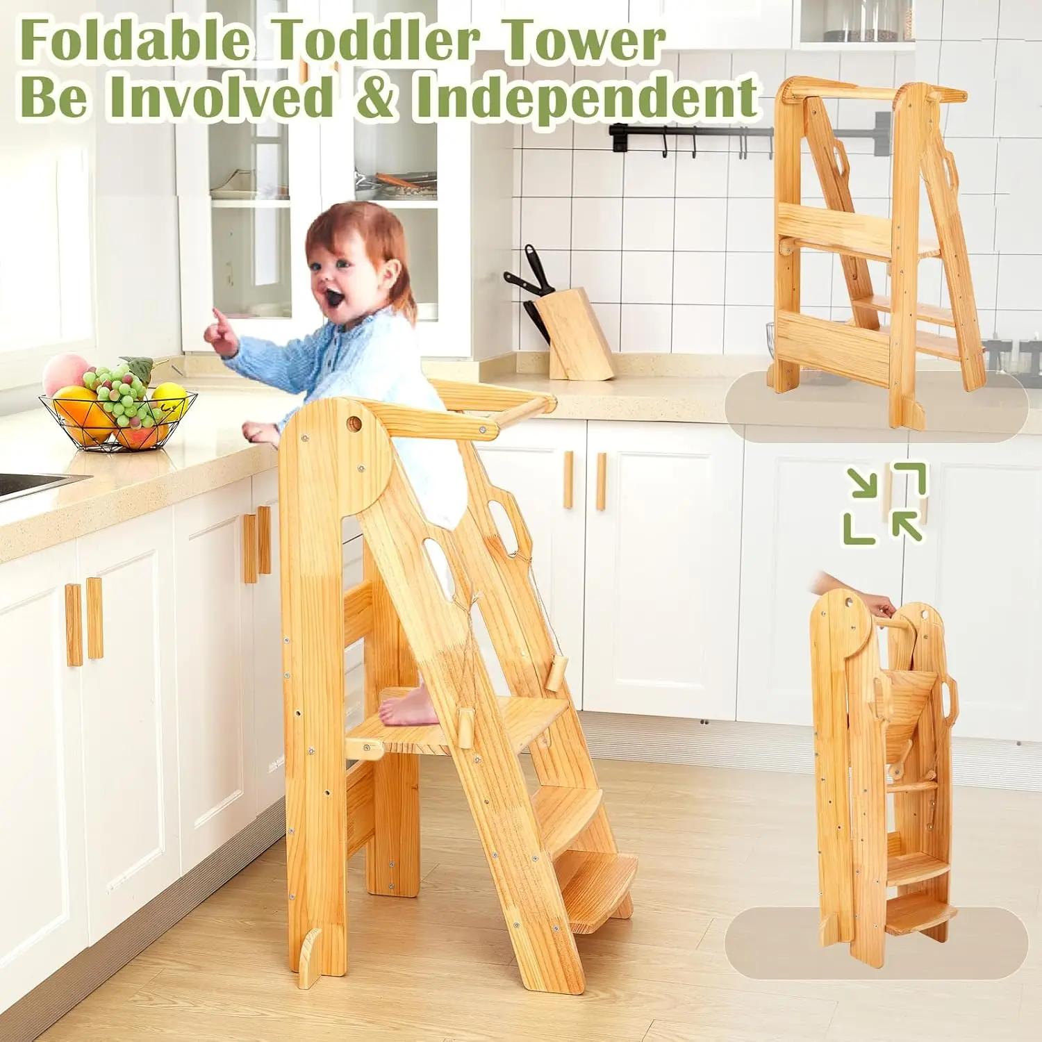 3-Level Height montessori modern footstool helper tower kitchen learning tower for kids
