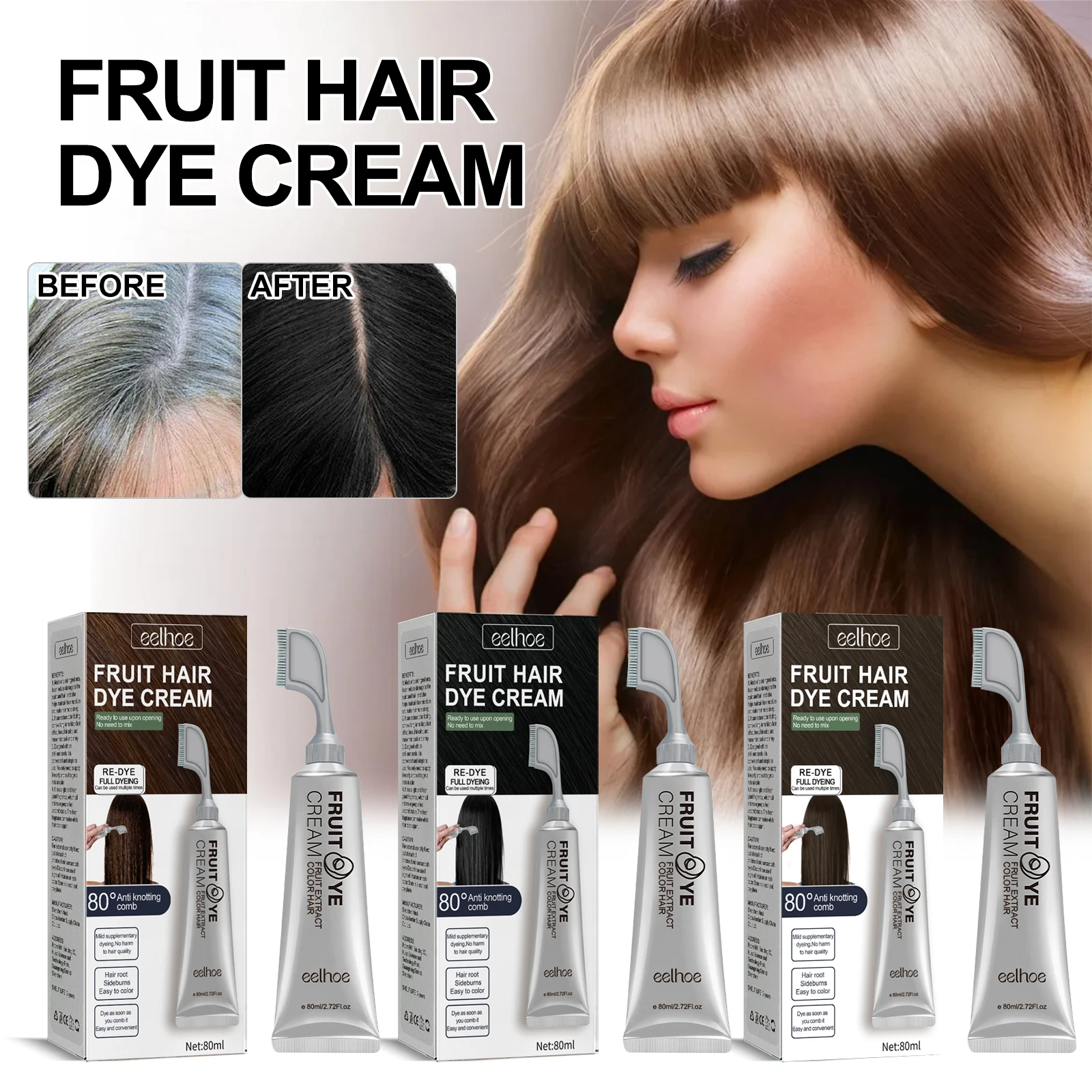 Eelhoe Private Label Custom Professional Herbal Pure Vegan Hair Dye Color Semi-Permanent Hair Color Cream