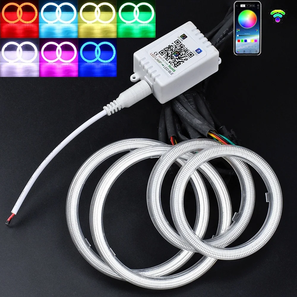 
 Светодиодные фары «ангельские глазки» с управлением через приложение, COB, RGB, кольцо ореола для мотоцикла и автомобиля, BMW 5 серии DRL, фары 12 В постоянного тока  