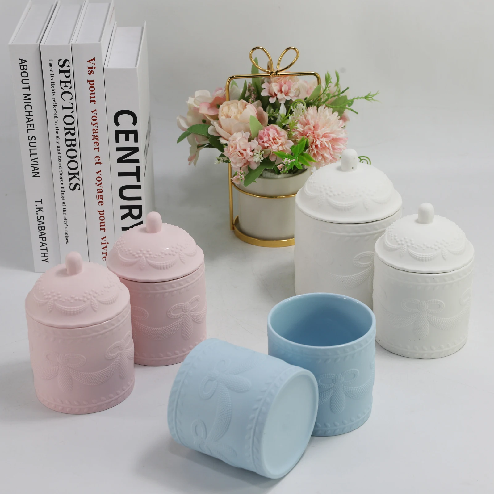 Synwish Custom 12 oz Modern Empty Clay Ramadan Ceramic Candle Jars with Lid And Gift Box